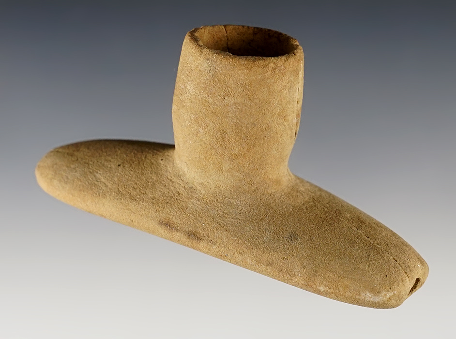 3 3/8" Sandstone Platform Pipe -Ohio. One bowl section has been reattached. 