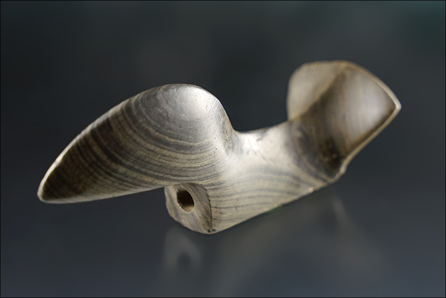 4 7/16" "Fantail Style" Birdstone - Banded Slate. Madison Co., Indiana. Ex. Cameron Parks.