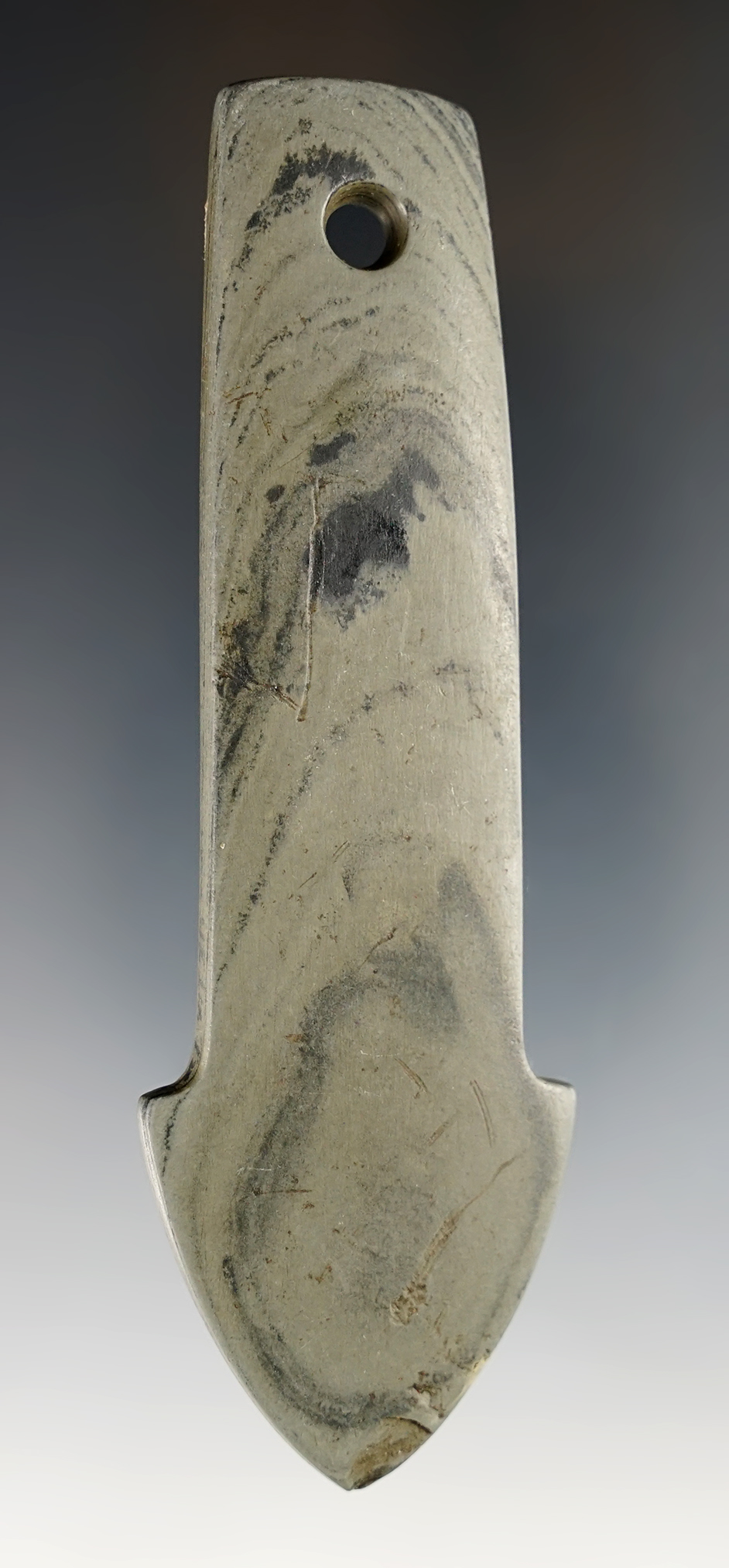 4 7/16" Banded Slate Anchor Pendant found in Richland Co., Ohio. Thin and well made.