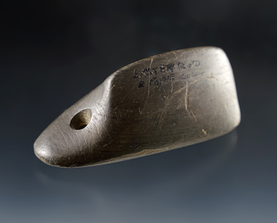 3 3/16" anciently salvaged Ridged Gorget - Indiana. Ex. Edward Payne,  Parks. Pictured!