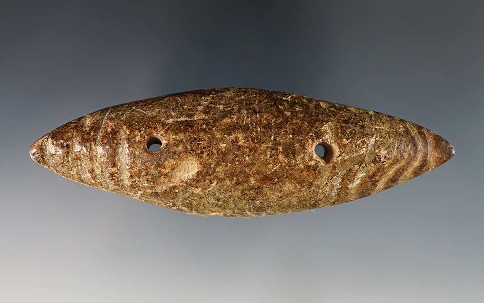 4 5/8" Steatite Gorget with unique engraved lines. Tennessee. Ex. Pike Collection. 