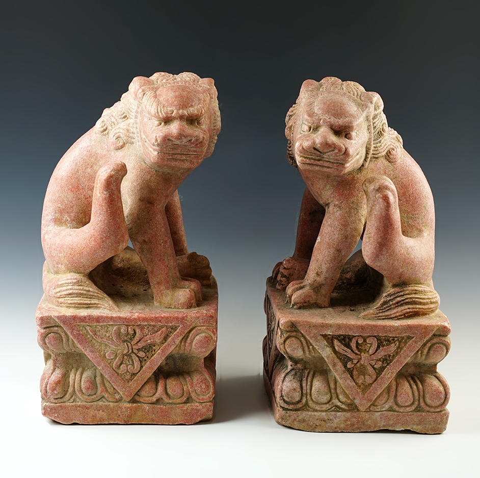 Not able to ship. Pair of very large and heavy hand carved Tang Dynasty Foo Dog Statues.