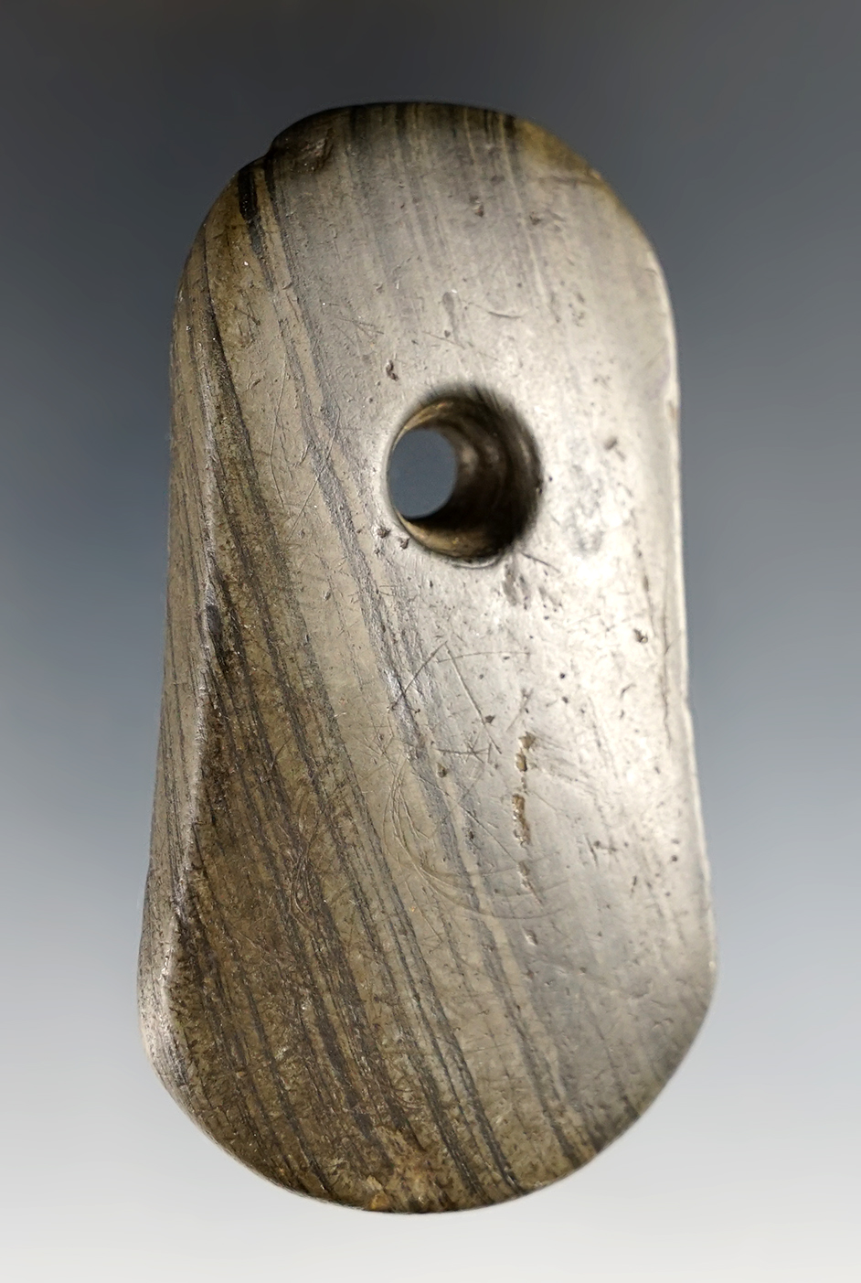 2 15/16" Keyhole Pendant - Banded Glacial Slate. Found in Indiana by Mel Berberich in 1910.