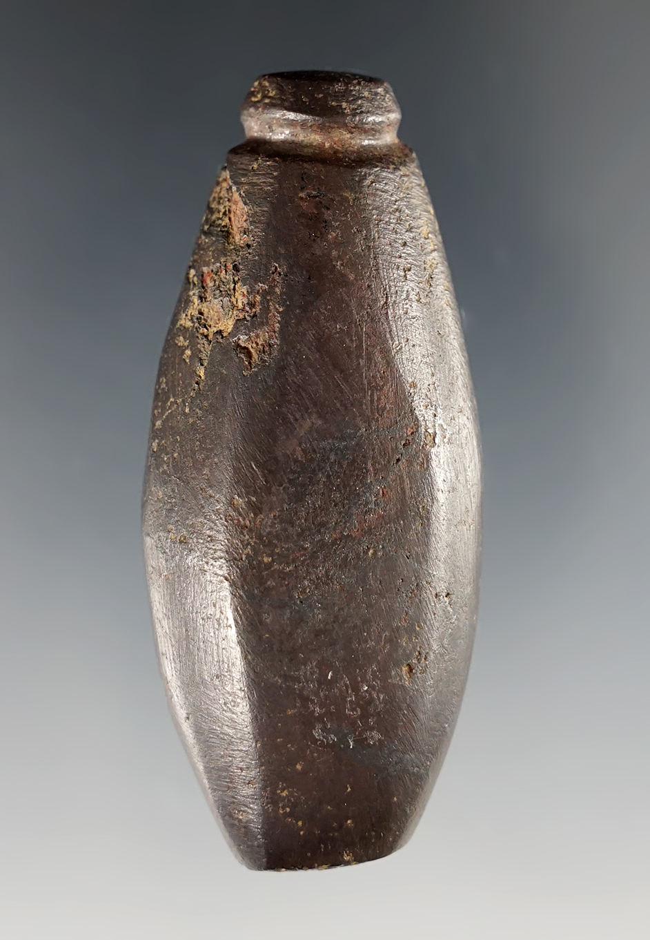 2 7/16" Grooved Plummet -  Hematite. Found in Wayne Co., Illinois. Ex. David Kuhn. COA.