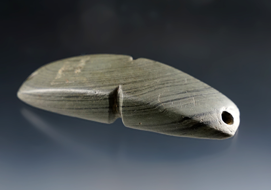 Unique 3 1/16" Tie On Weight that is nicely styled - Slate.  Indiana.  Ex. Cameron Parks.