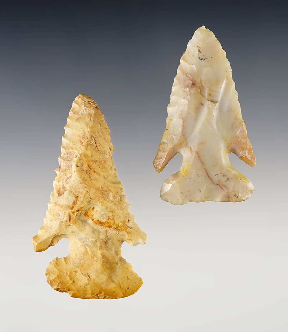 Pair of Ohio Thebes points. The Flint Ridge piece has restored ears. The other has no restoration. 