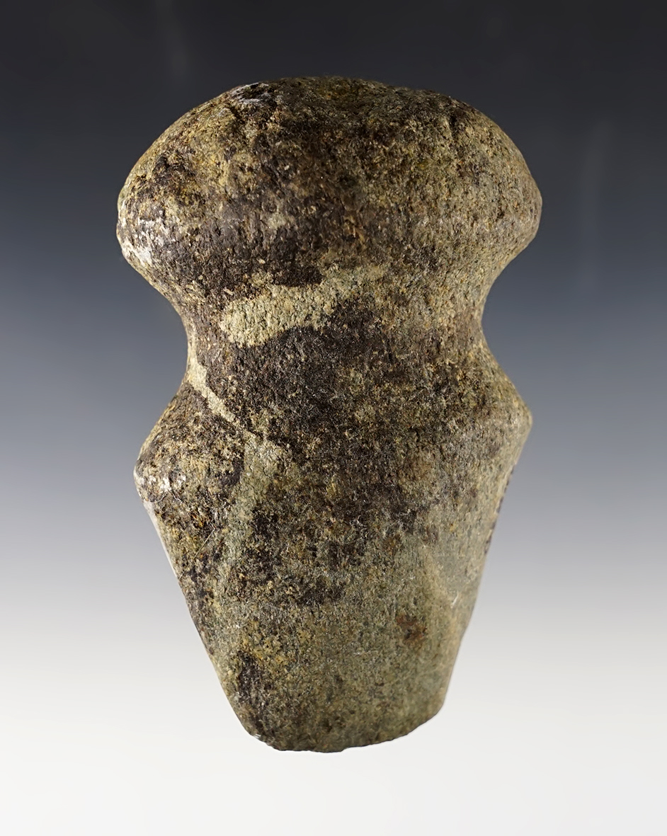 4 1/8" long Full Groove Axe that is nicely styled. Found in Wyandot Co., Ohio.