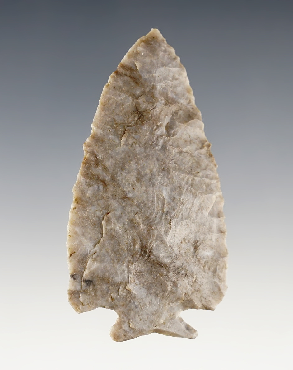Well made 2 3/4" Fracture-Base Decatur made from Coshocton Gray Flint. Williams Co., Ohio.