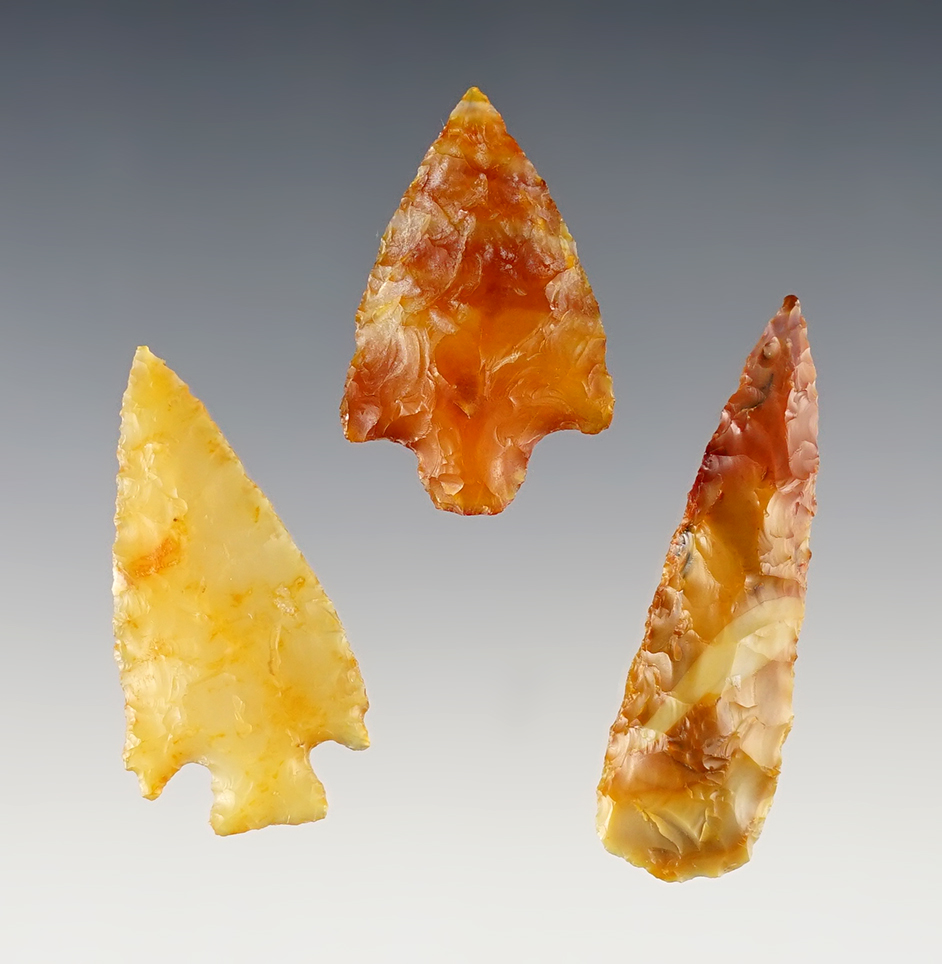 Set of 3 colorful Points found in the Washington/Oregon area. Ex. Norma Berg. The largest is 2".