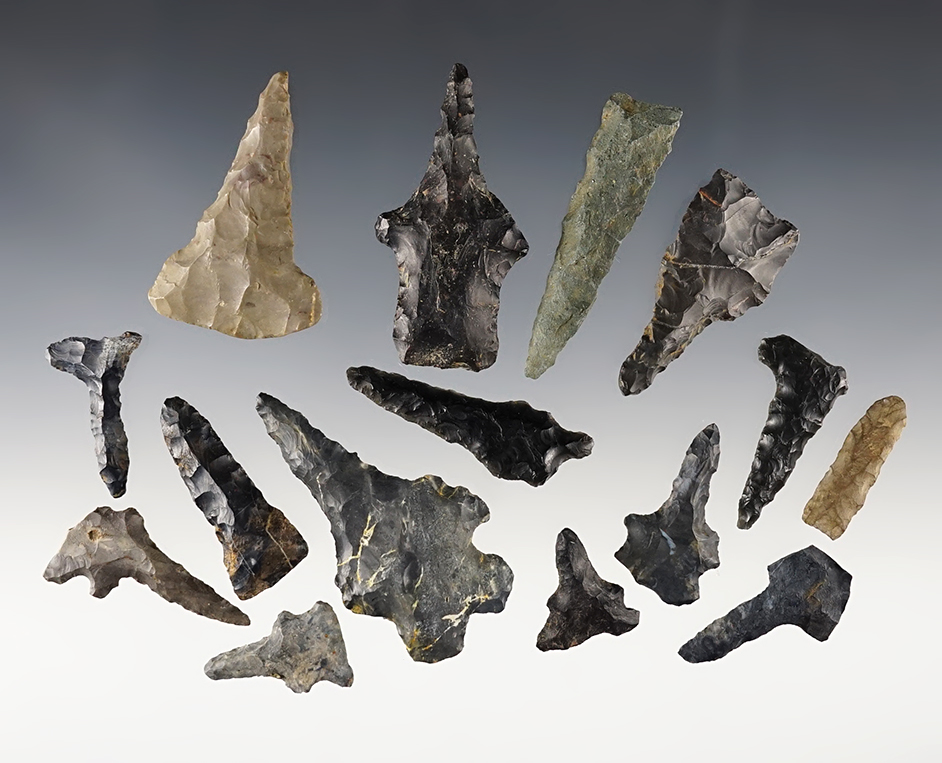 Set of 15 Ohio Drills including a MacCorkle-type. Most are made from Coshocton Flint. 