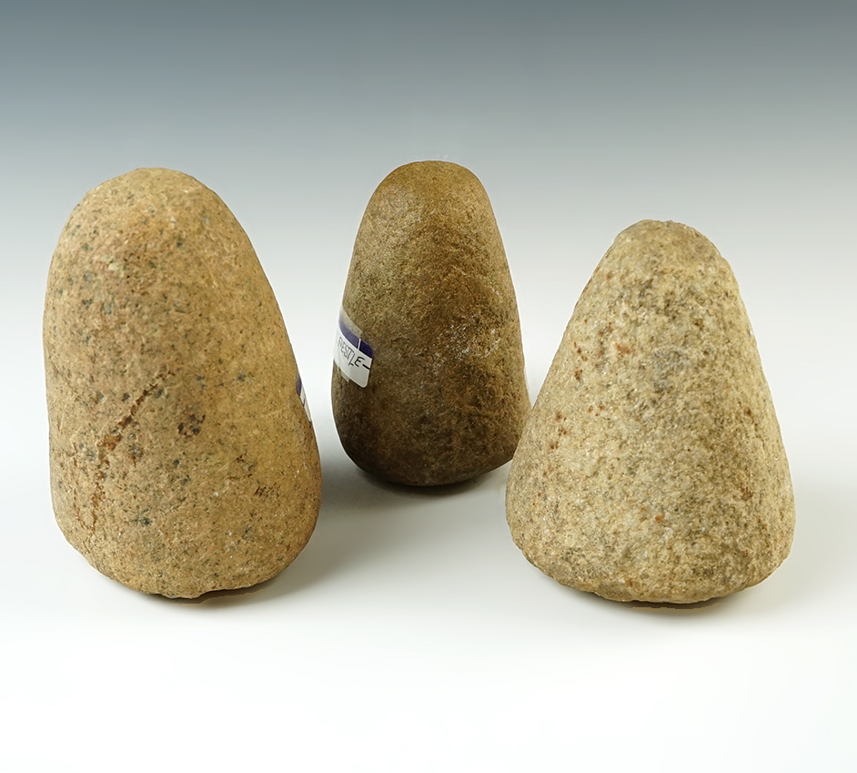 Set of 3 Hardstone Pestles found in Union and Allen Co., Ohio. The largest is 4 3/8".