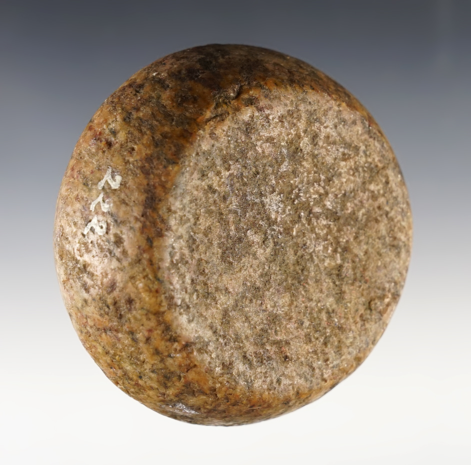 3 1/4" Quartz Discoidal found in Illinois. Some ancient damage to one side.