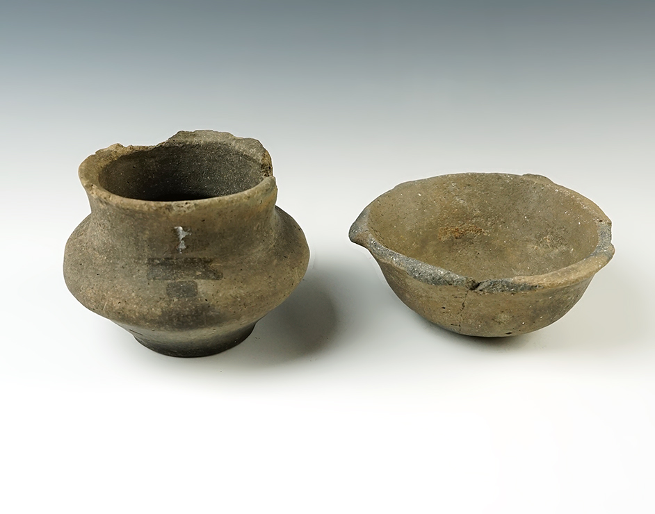  Pair of Arkansas Pottery Vessels. The largest is 3 1/2" tall.