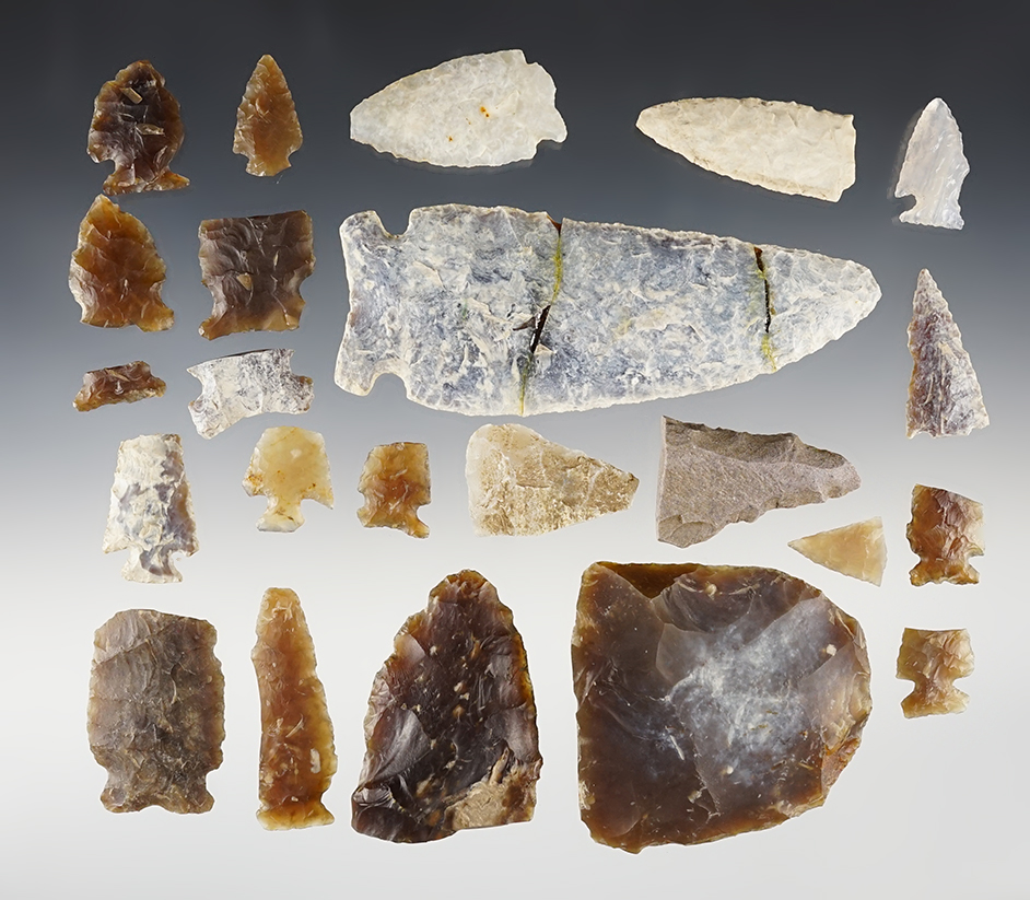 Set of 23 North Dakota damaged artifacts - most are made from Knife River Flint. 