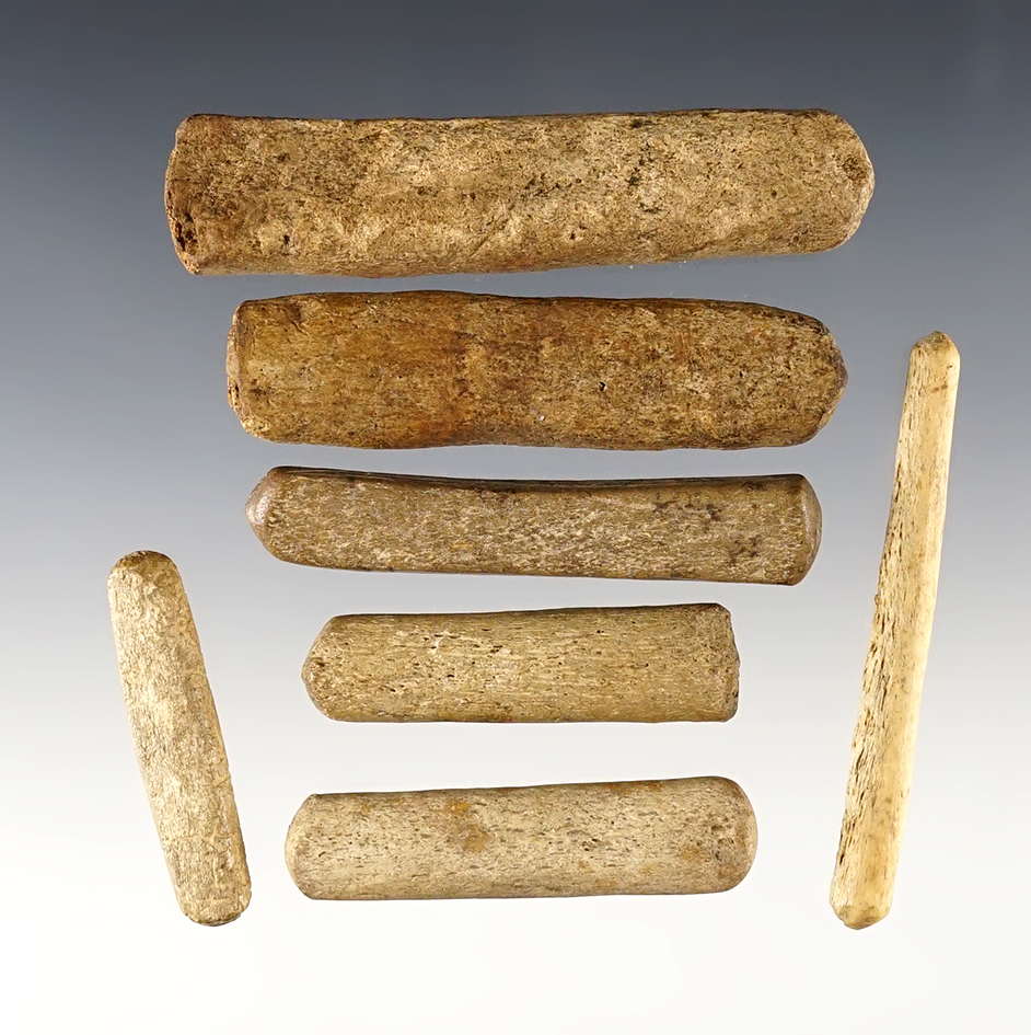 Set of 7 Bone & Antler Flint Knapping Tools found in Scioto Co., Ohio. The largest is 2 3/4".