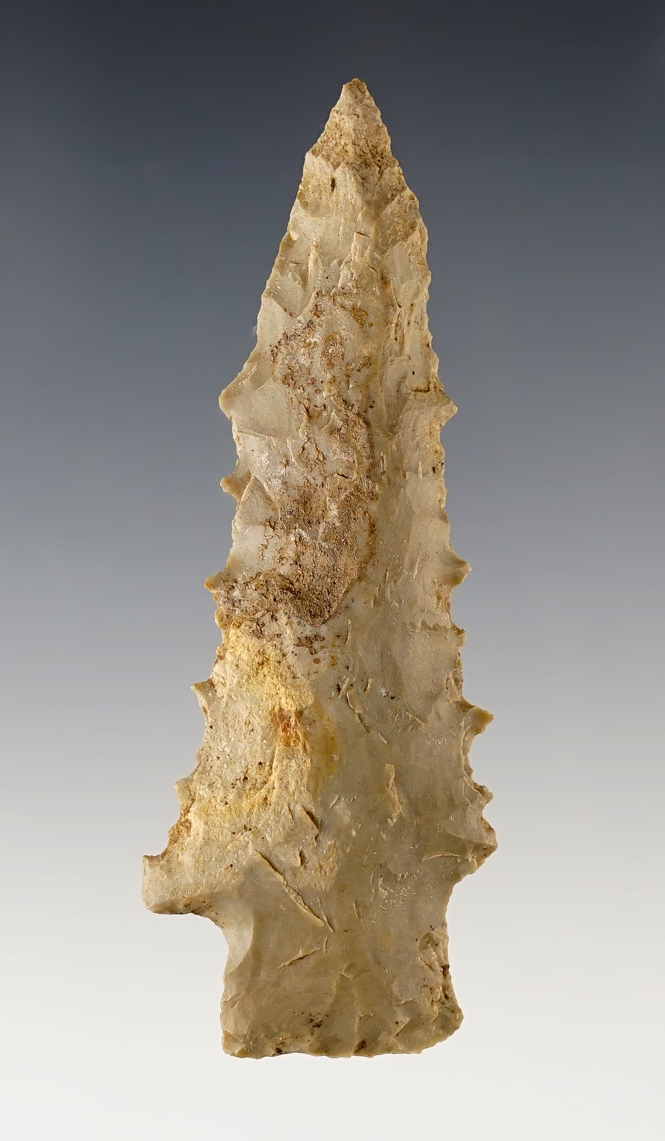 Outstanding serrations on this 3" Kirk Stemmed Knife found in the Ohio/Kentucky area. 