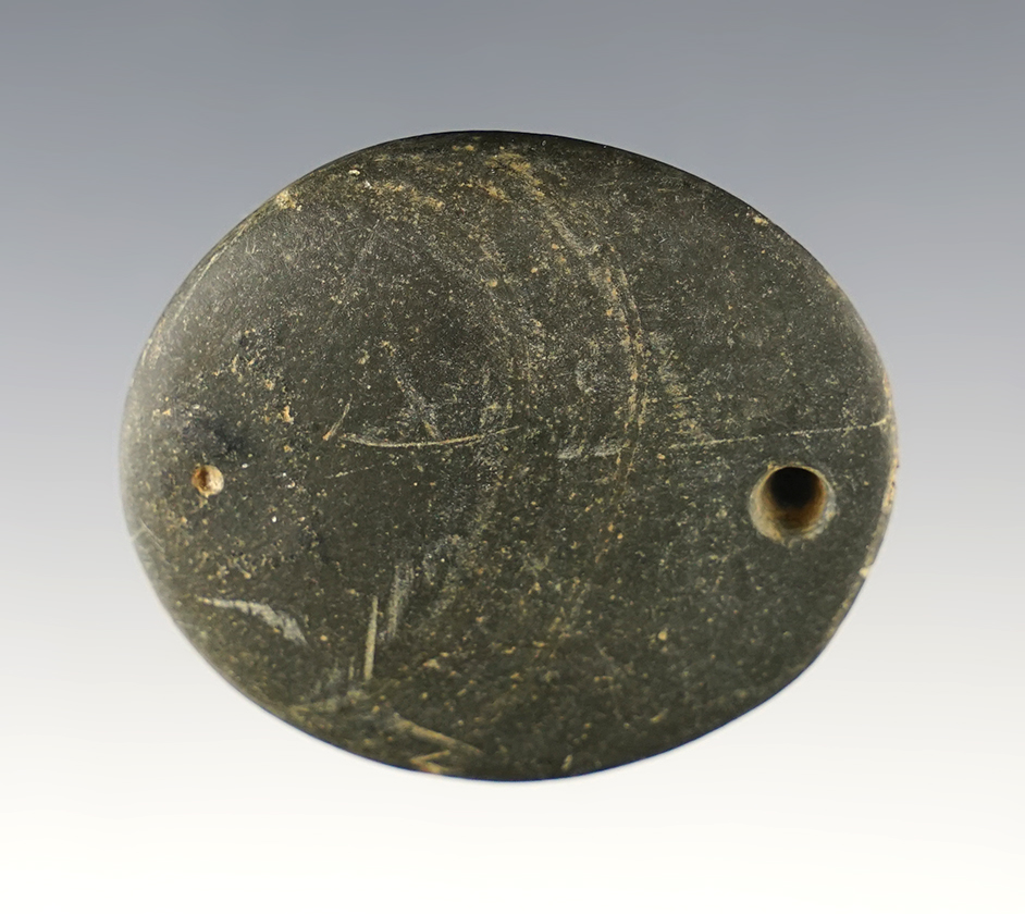 1 3/4" Gorget Preform with 3 holes that have been tapped for drilling. Coshocton Co., Ohio. 