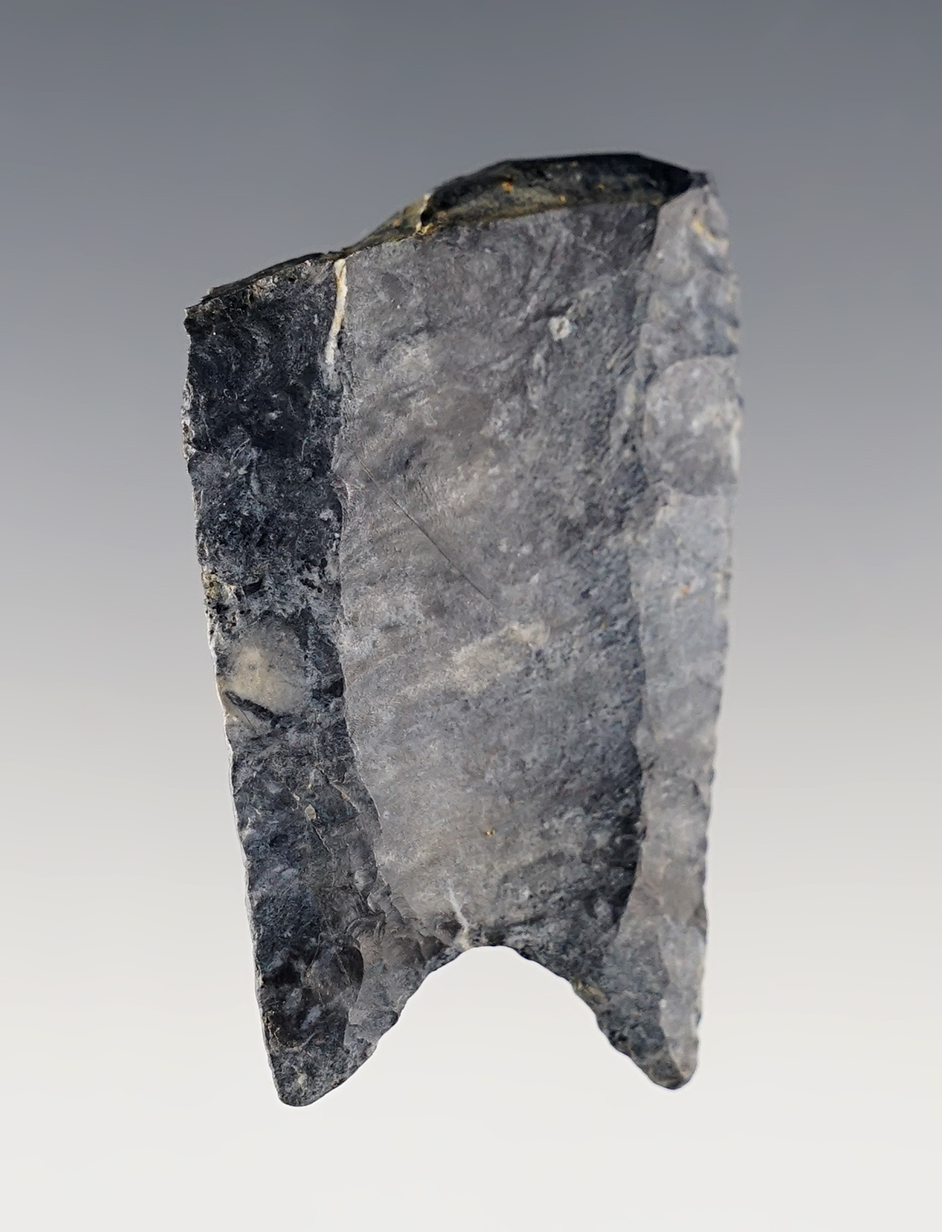 Incredible style on this 2" Paleo Fluted Clovis section. Coshocton Co., Ohio. 