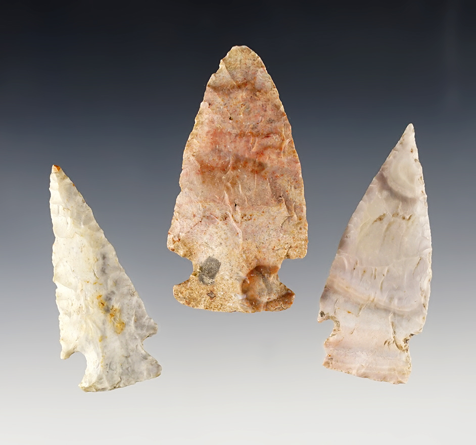 Set of 3 assorted Kansas points including a well styled Dart Point. The largest is 2 1/2".