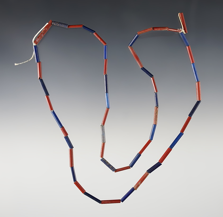 24" Strand of red & blue Tubular Beads found at the Dann Site, Lima, Monroe Co., New York. 