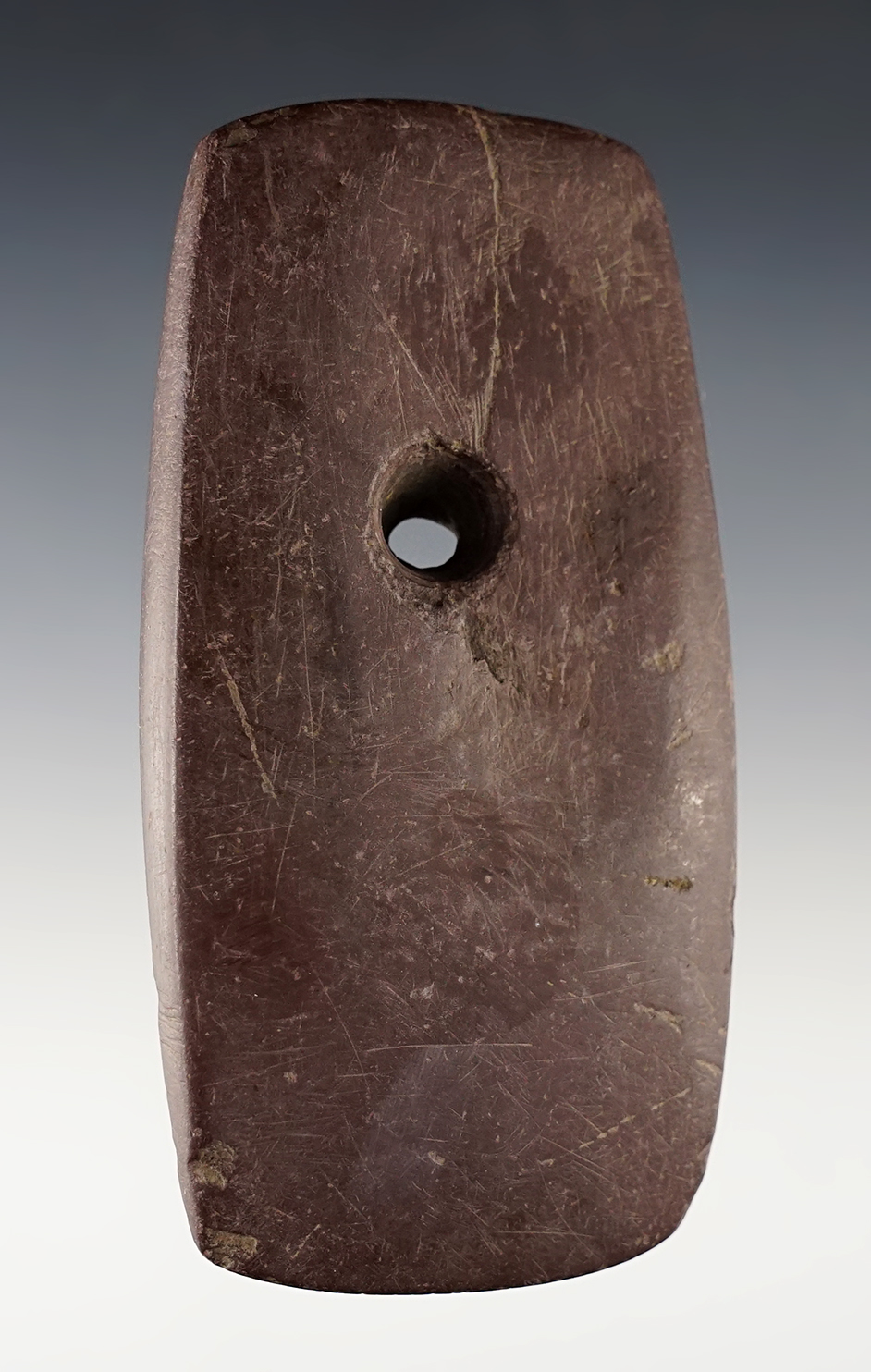 Exceptional 4" Rectangular Pendant made from red Slate. Found in Darke Co., Ohio. Ex. David Root.