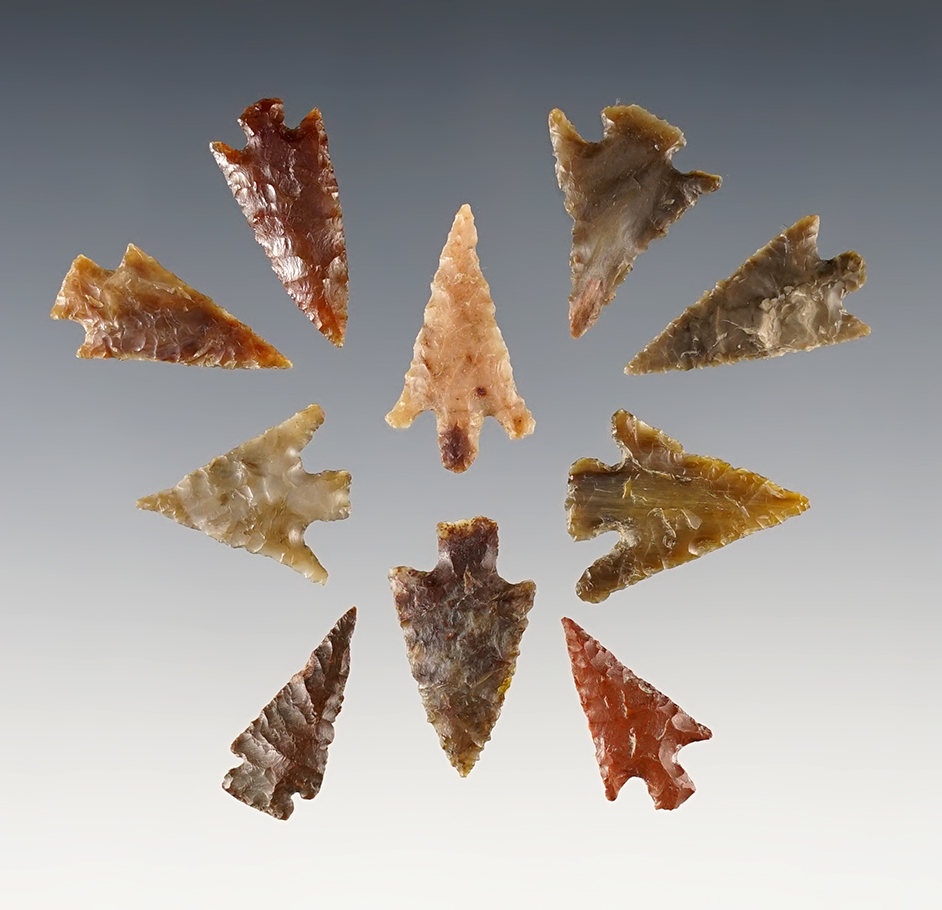 Set of 10 fine Gempoints found in the Washington/Oregon area. Ex. Gene Favell. The largest is 1".