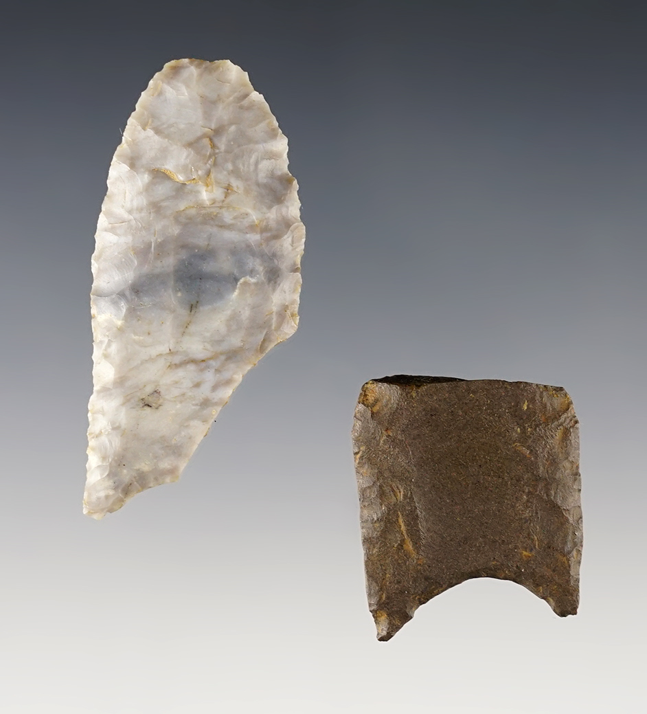 Pair of Ohio Fluted Paleo Clovis points. Excellent candidates for restoration or nice study pieces. 