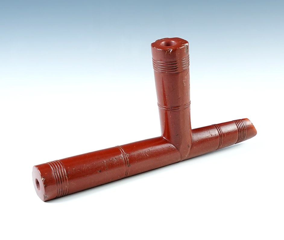 Beautiful old 8 3/4" long Catlinite Pipe in nice condition. Was in the collection of Helen Reed. 