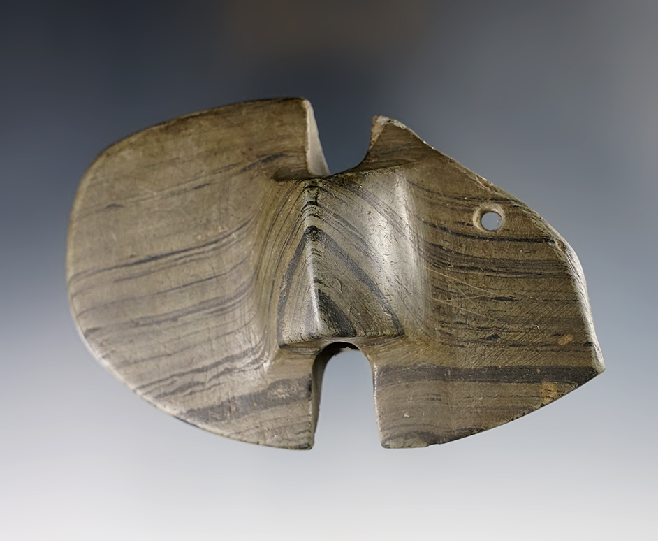 4 1/4" wide Double Notched Butterfly Bannerstone - salvaged and drilled on one wing. Ohio area. 