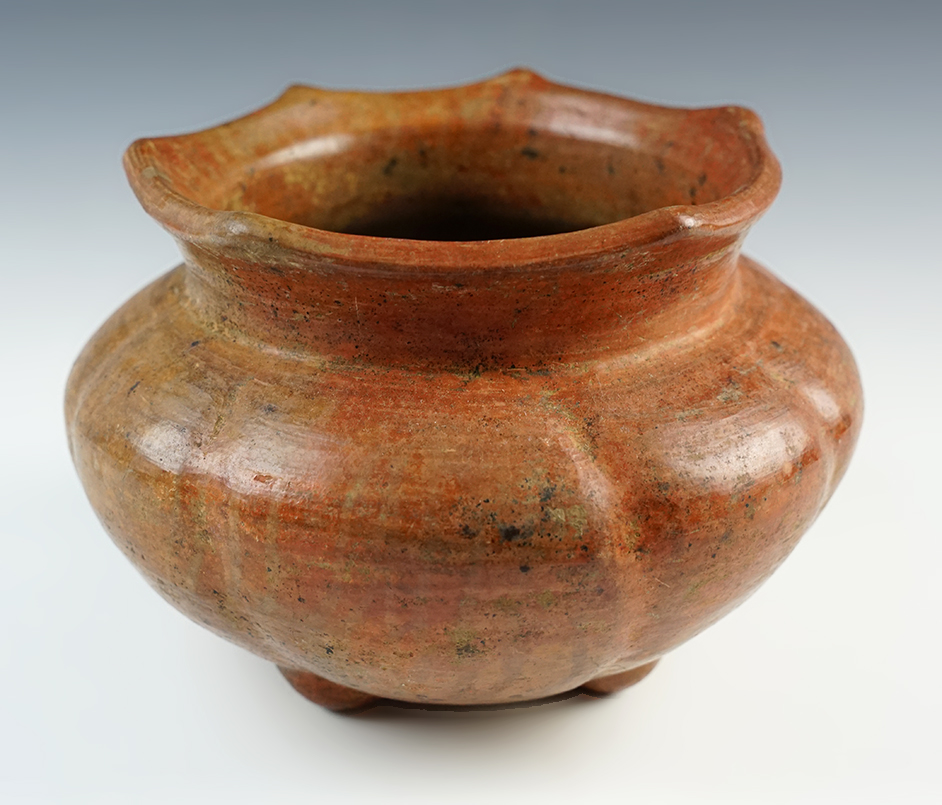7" wide by 5 1/4" tall PreColumbian Pottery Vessel in solid condition, recovered in Mesoamerica. 