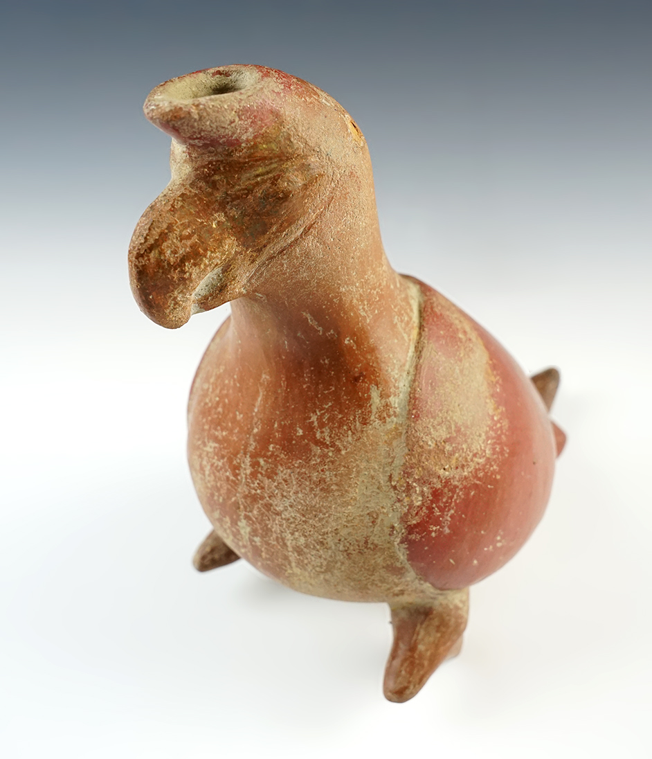 Large 11" wide PreColumbian Avian Effigy Pottery Bottle - slight restoration to head. Mesoamerica. 