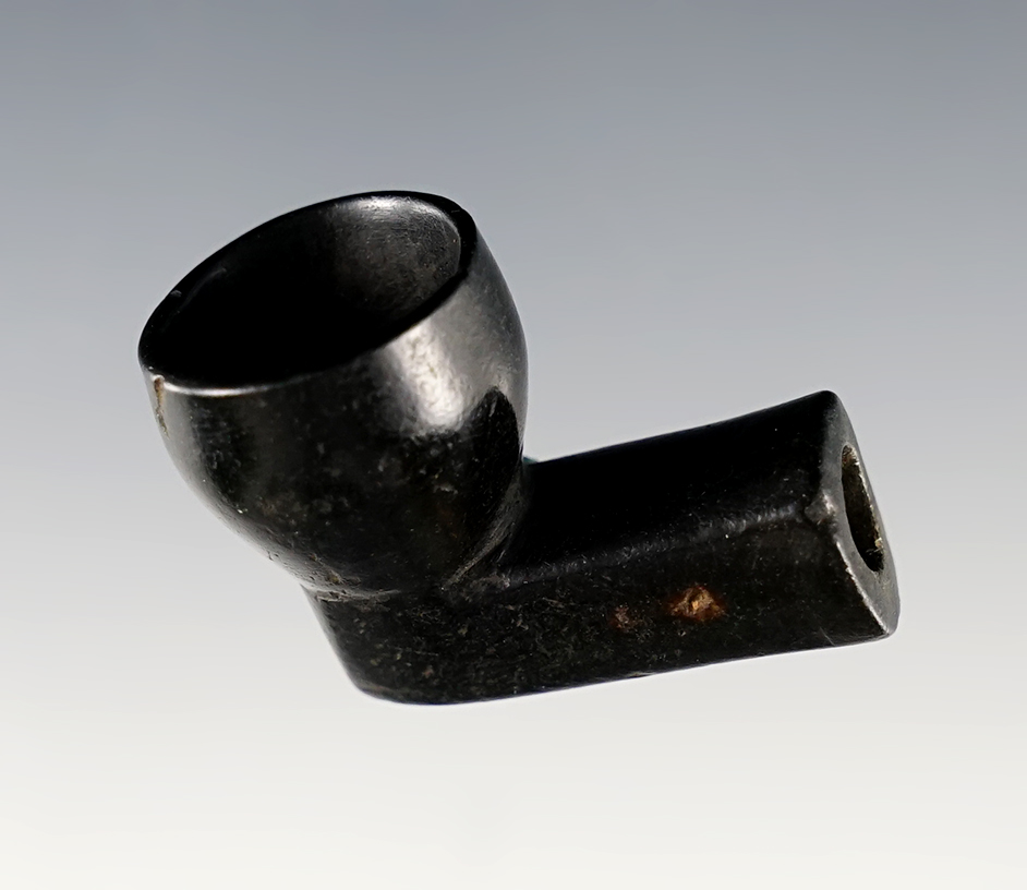 1 3/8" x 1" tall rare miniature Steatite elbow Pipe - Oakland Co., Michigan. Pictured.