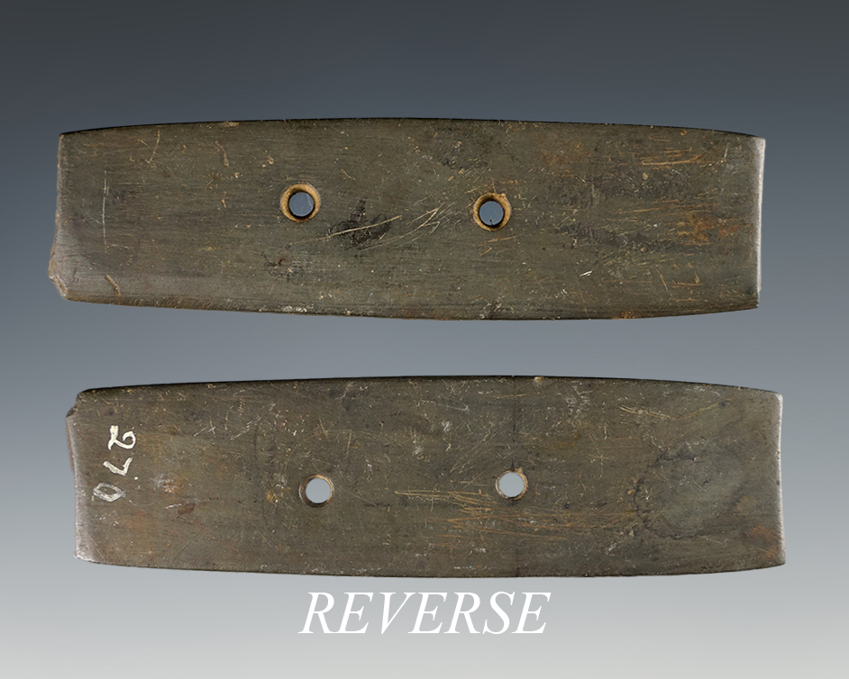 4 15/16" Rectangular Gorget with some engravings on surface. Made from Glacial Slate, Ohio.