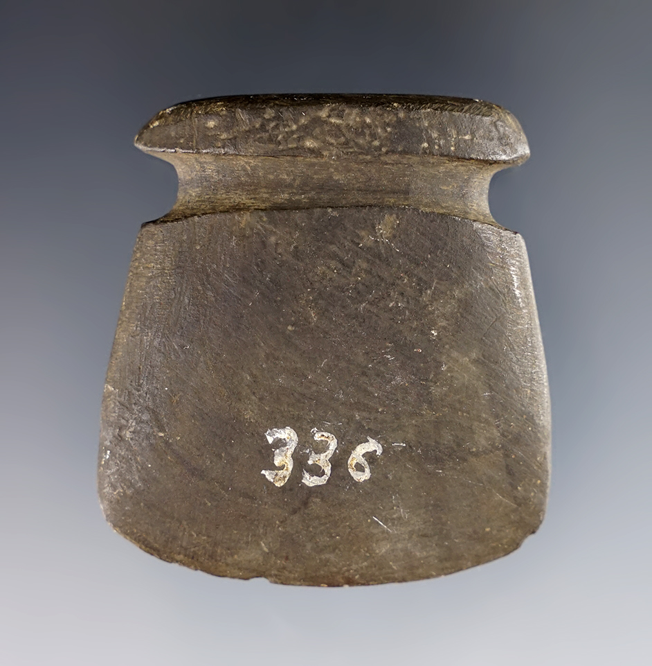 2" unique Celt Pendant that is grooved for suspension. Made from nicely patinated Glacial Slate.