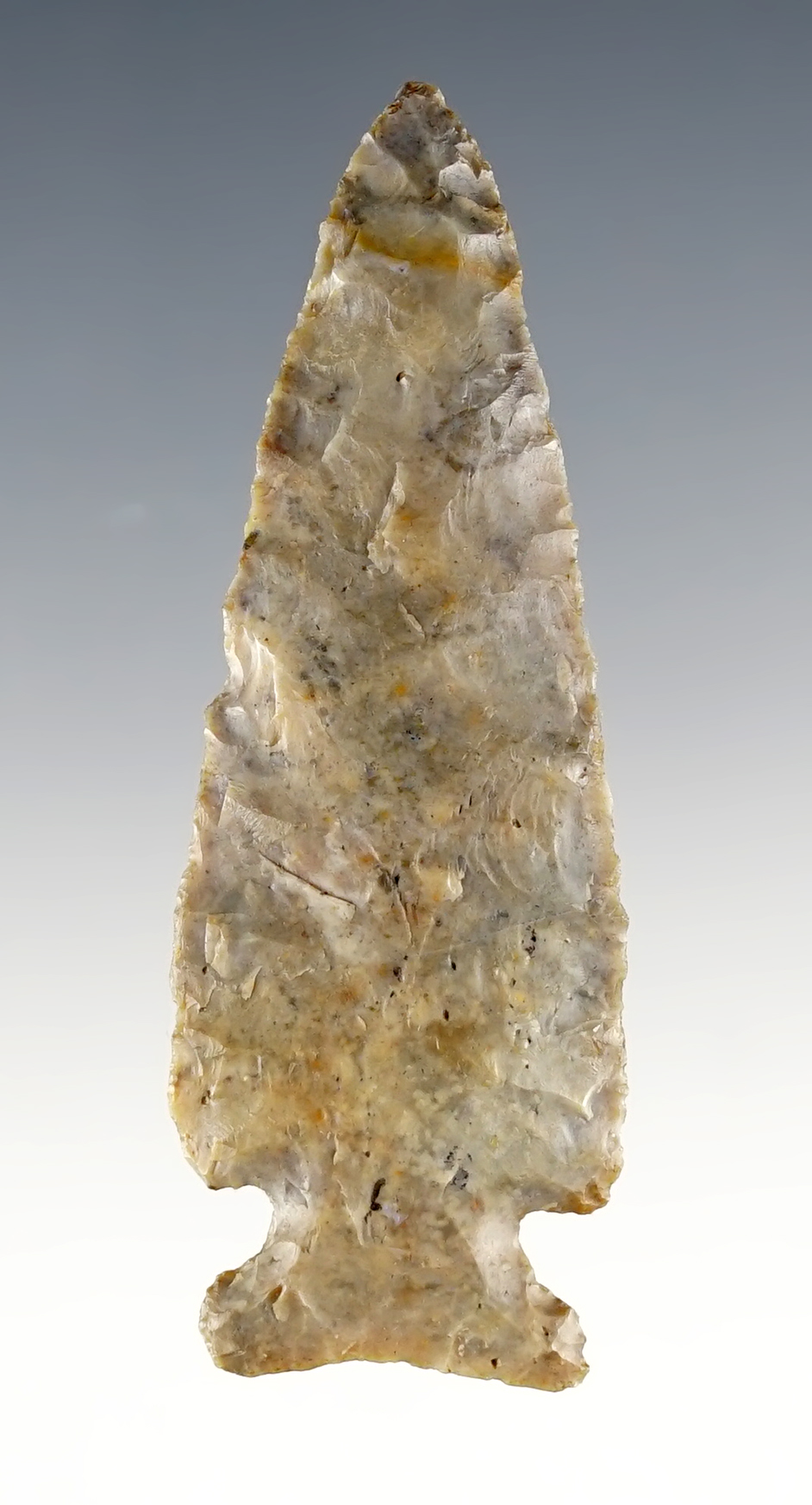 2 5/8" Sidenotch with light basal grinding. Found in Delaware Co., Ohio. Ex. David Root. 