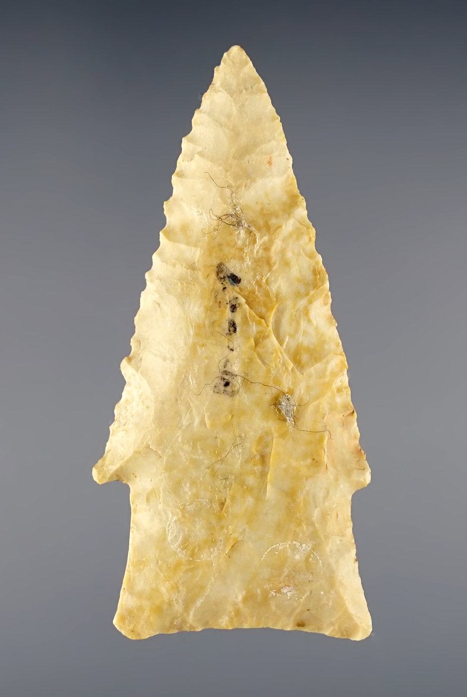 2 7/16" Hardin found at the Upper Mill Site, Adams Co., Illinois. Nicely made. Ex. Charles Long.