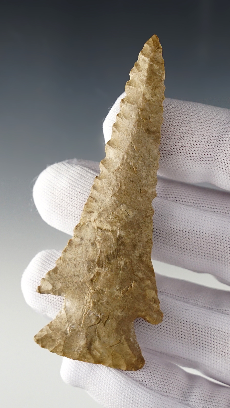 Nice 3 3/8" Lost Lake made from Dover Chert. Found in Christian Co., Kentucky. Ex. Charles Long.