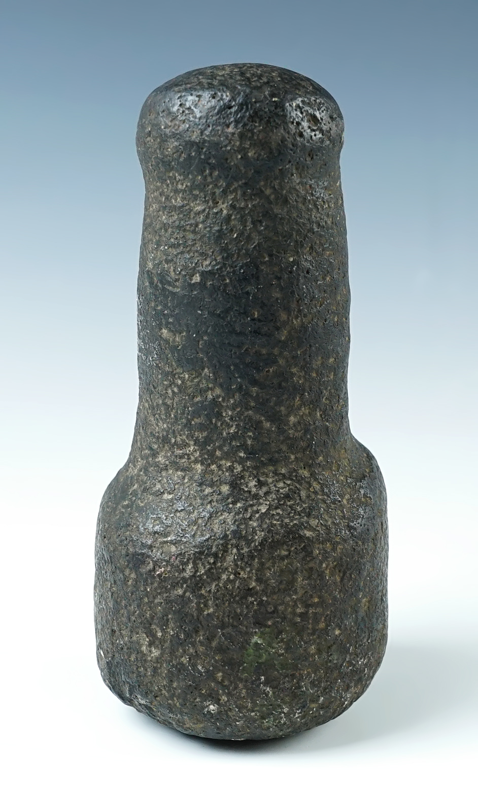 5 1/8" Knobbed Bell Pestle found in Oregon. Well made from patinated black Hardstone.