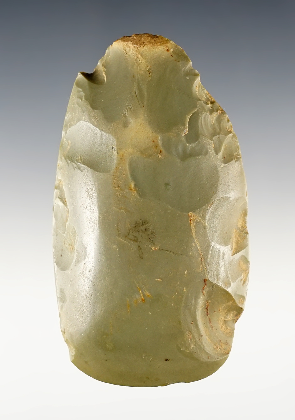 3 1/2" St. Louis Green Flint Celt with highly polished and sharp bit. Bourbon Co., Kentucky.