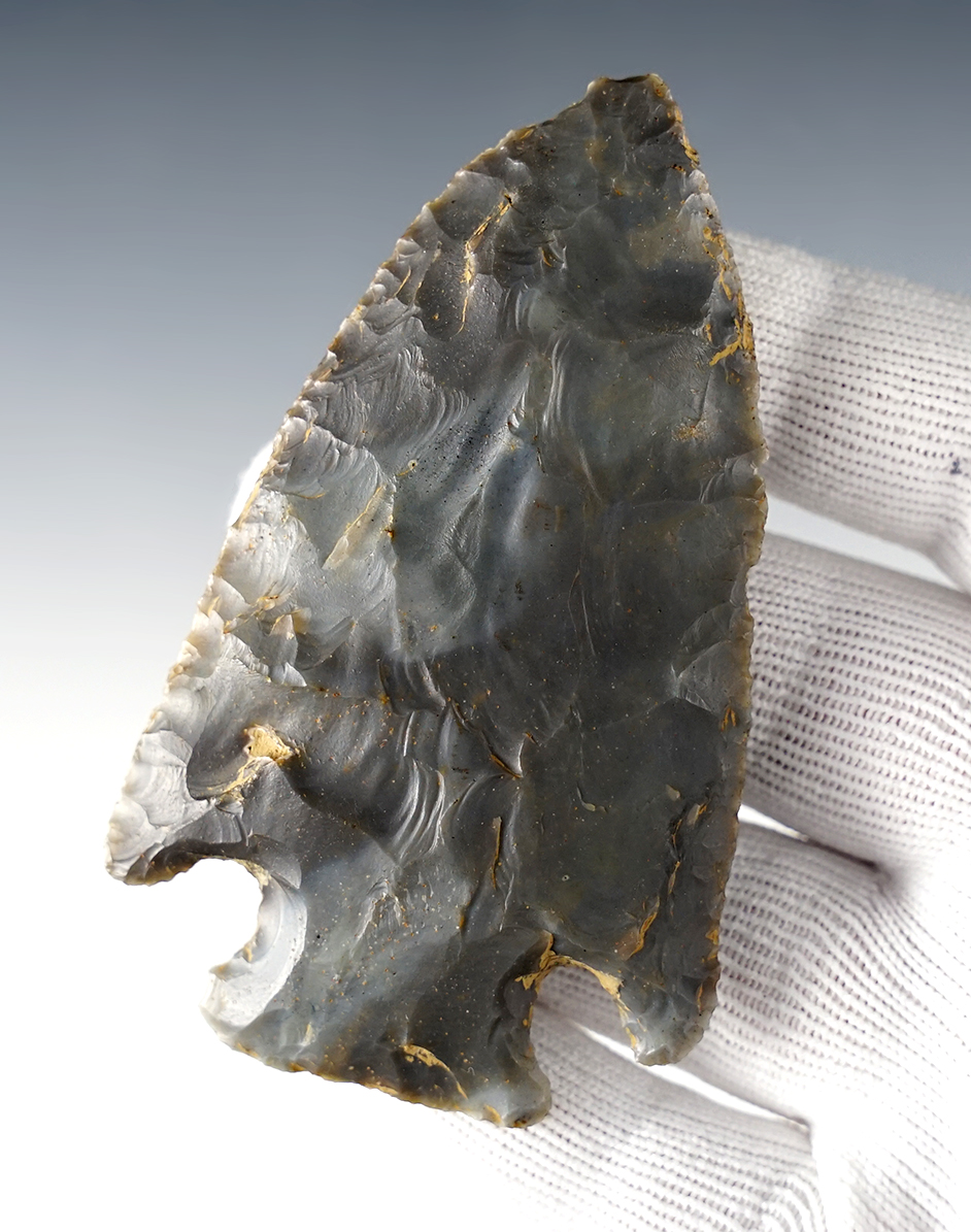 Exceptional 3 1/2" Cornernotched Point - Sonora Flint. Found in Jessamine Co., Kentucky.