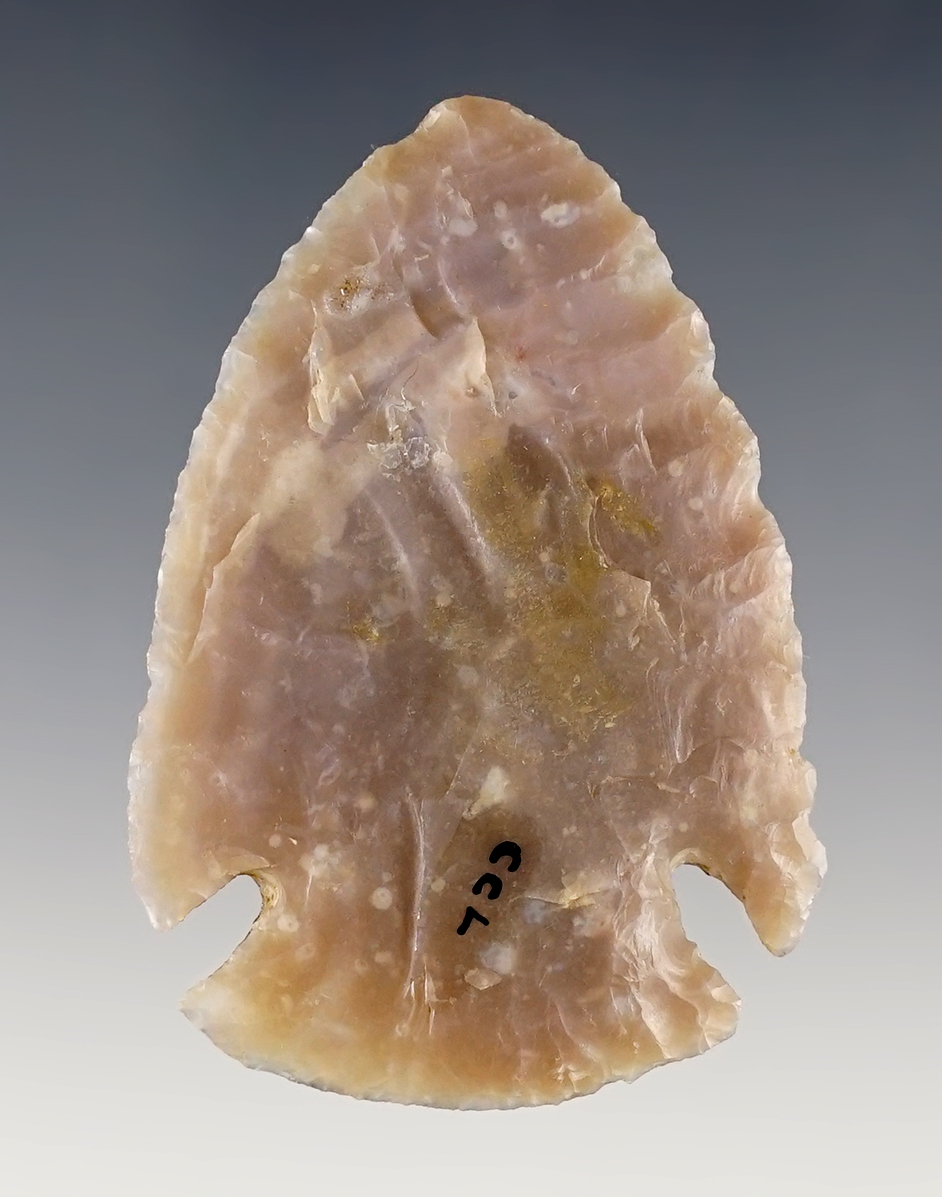 2 5/16" Glendo Knife made from semi-translucent Flint. Found in Wyoming. Ex. Greg Perino.