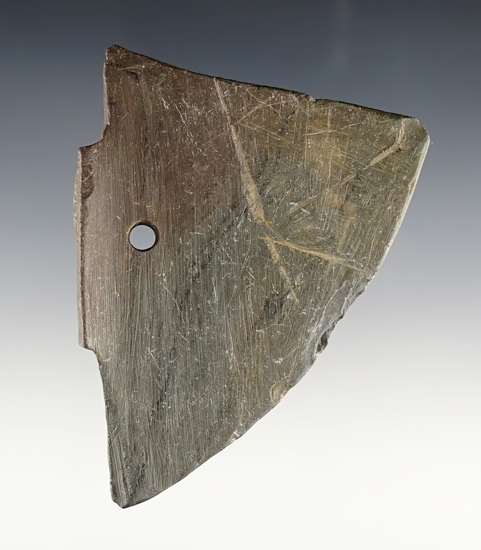 3 1/2" anciently salvaged Slate Wing Bannerstone found near Arlington, Hancock Co., Ohio. 