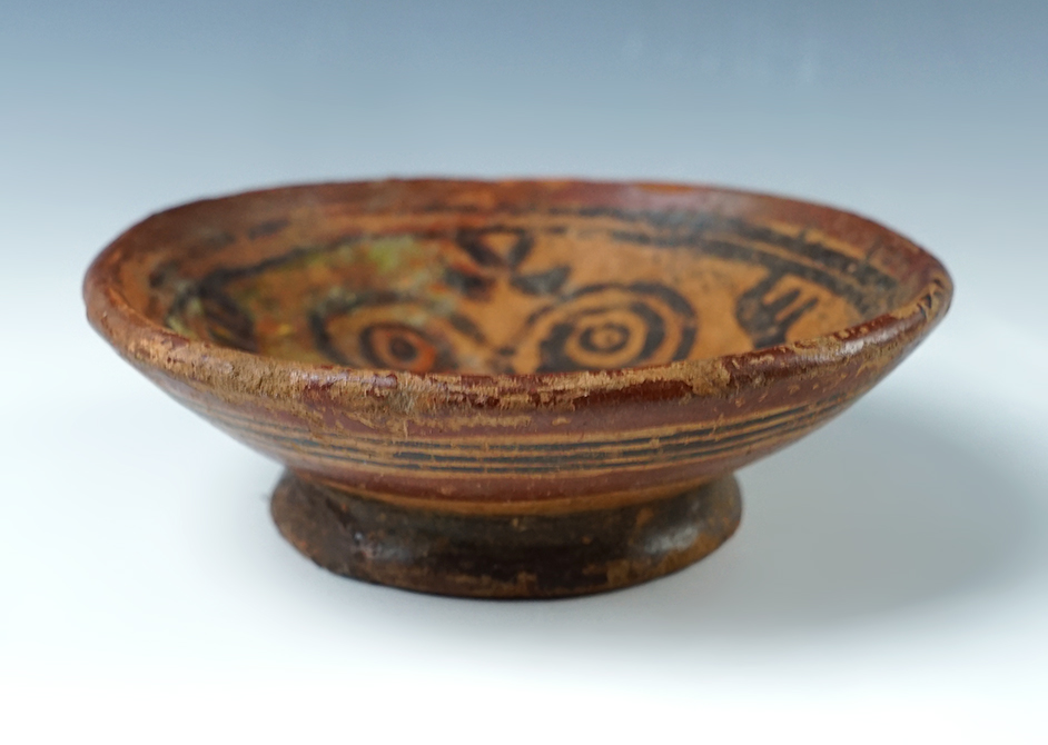 5 5/16" nicely decorated Pre-Columbian Polychrome Pedestal Bowl with some restoration. 