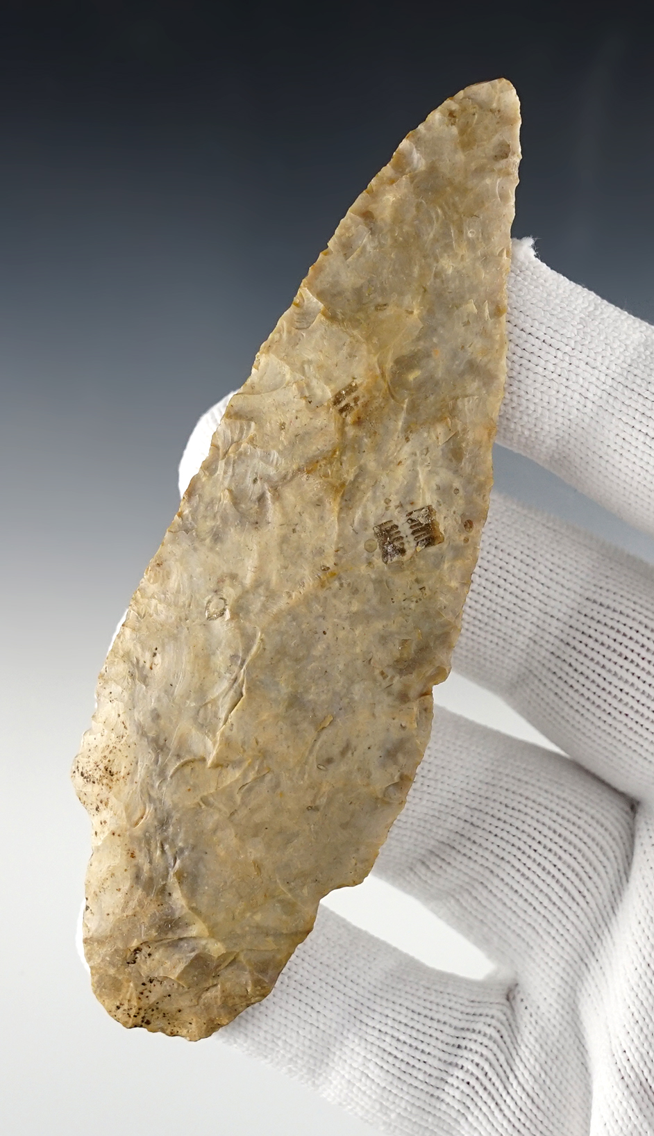 4 3/4" Adena made from nicely patinated Boyles Chert - Clark Co., KY. Ex. Charlie Long. 