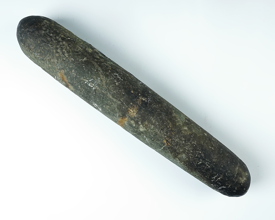 12 7/8" Roller Pestle made from deeply patinated Hardstone. Found in Ohio.