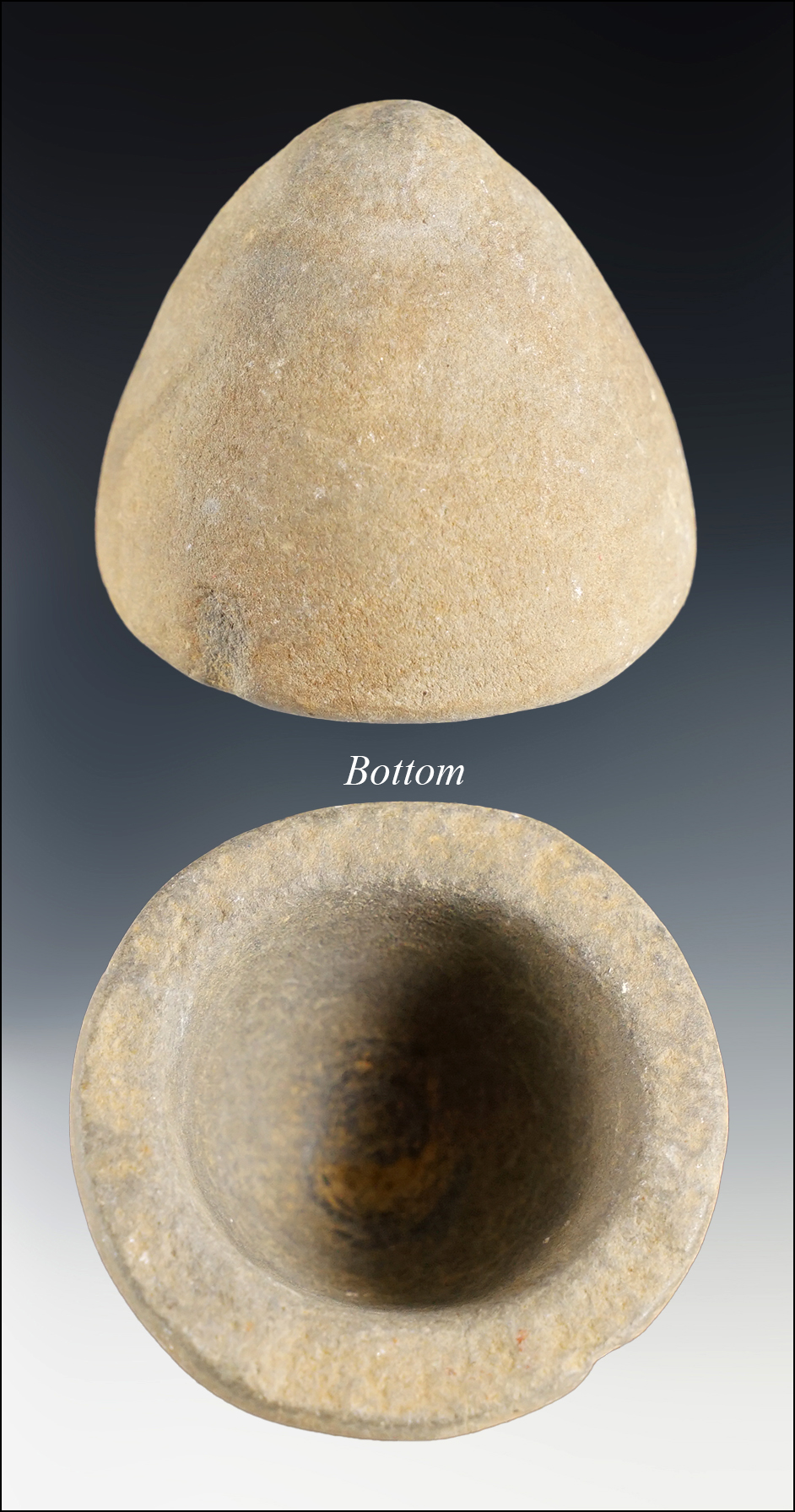 Very unique 1 5/8" tall by 2 1/8" wide hollowed out sandstone cone recovered in  Ohio.