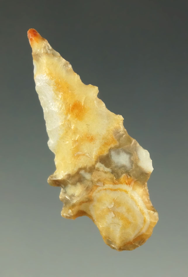 Pictured! 1 5/8" Duran point made from very attractive multi-colored Flint found in Texas.
