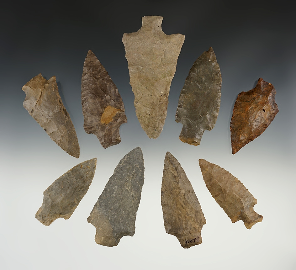 Set of 9 Kentucky/Tennessee area points in good condition. The largest is 4".