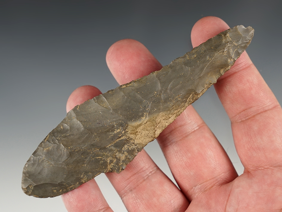 4 11/16" Nicely patinated Adena found in the Midwest. One ding to the tip area - still displays well