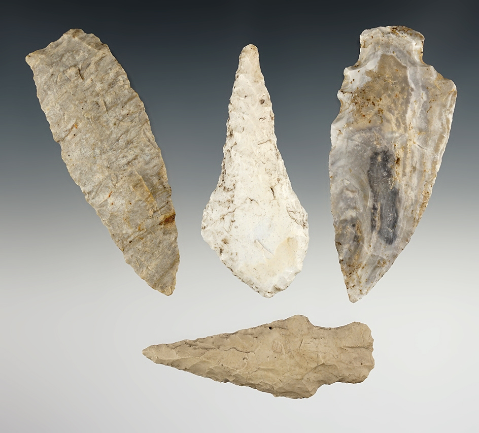 Set of 4  nice Midwest points. The largest is 3 3/8".